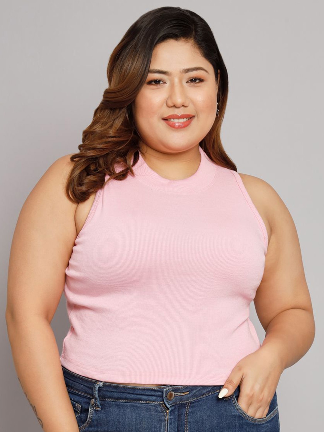 

Funday Fashion Women Plus Size Cotton Crop Top, Pink