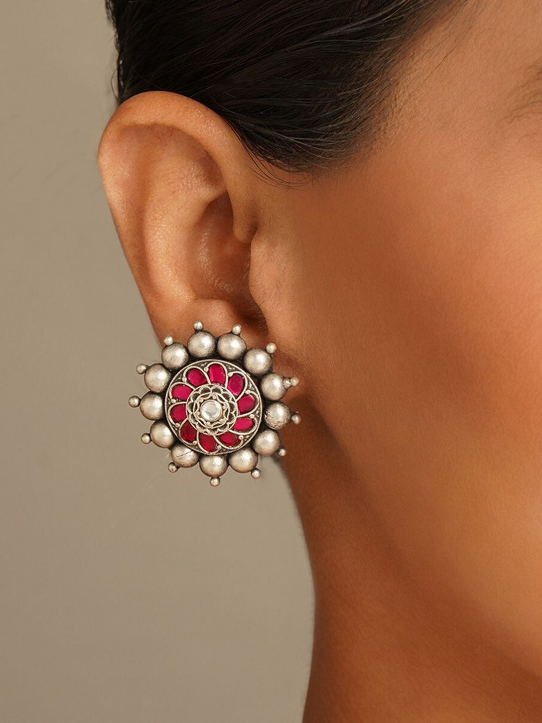 

JAYPORE Pure Silver Oxidised Contemporary Studs