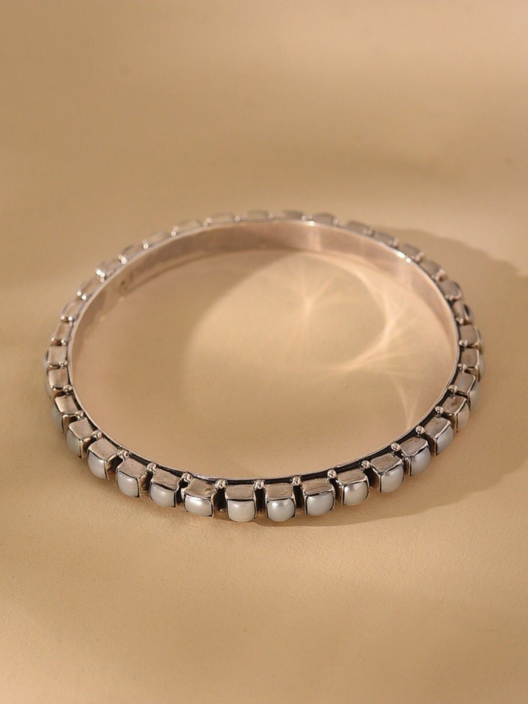 

JAYPORE Silver Pearls Beaded Oxidised Bangle
