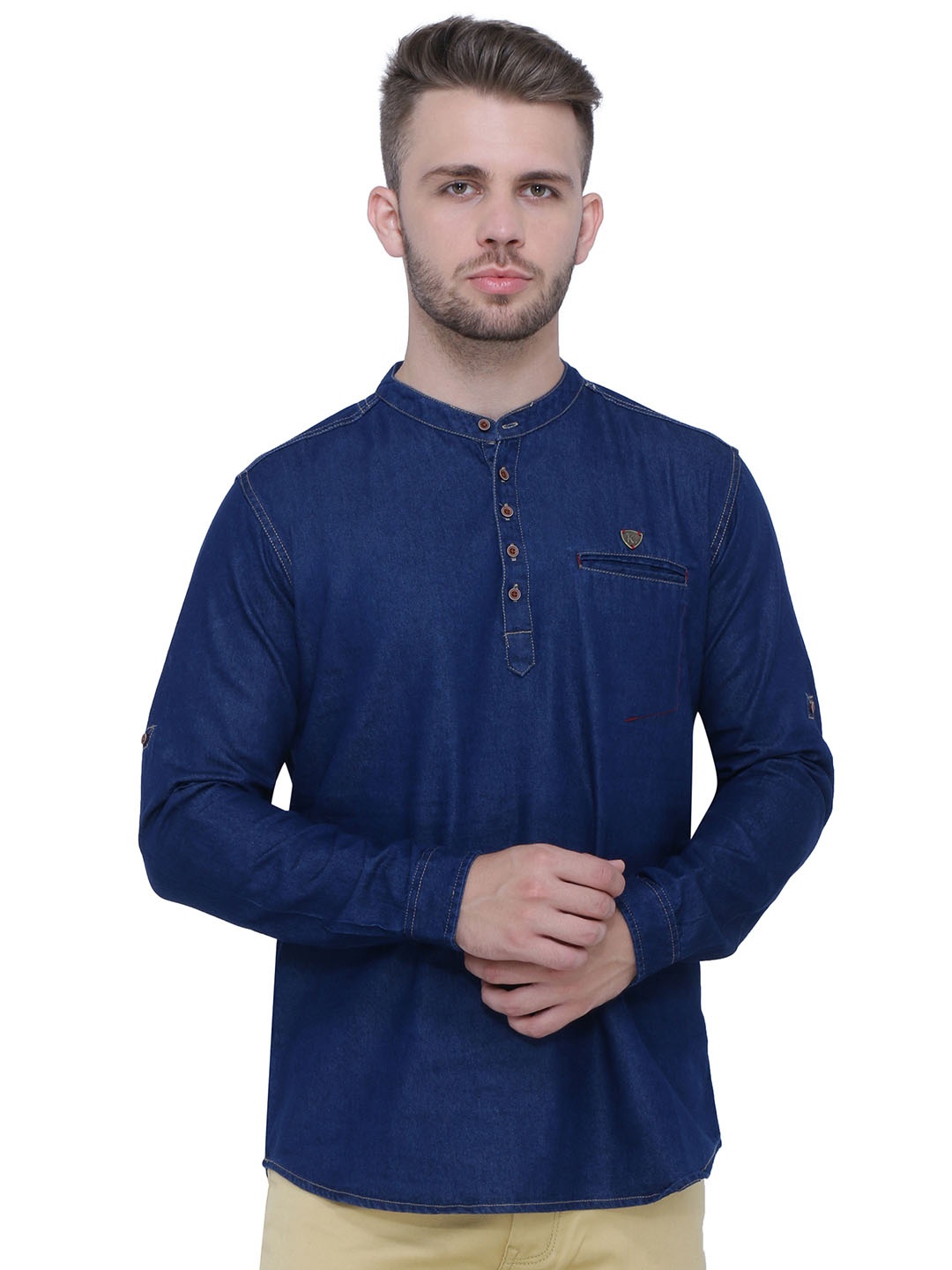 

Kuons Avenue Mandarin Collar Straight Denim Short Kurta, Blue