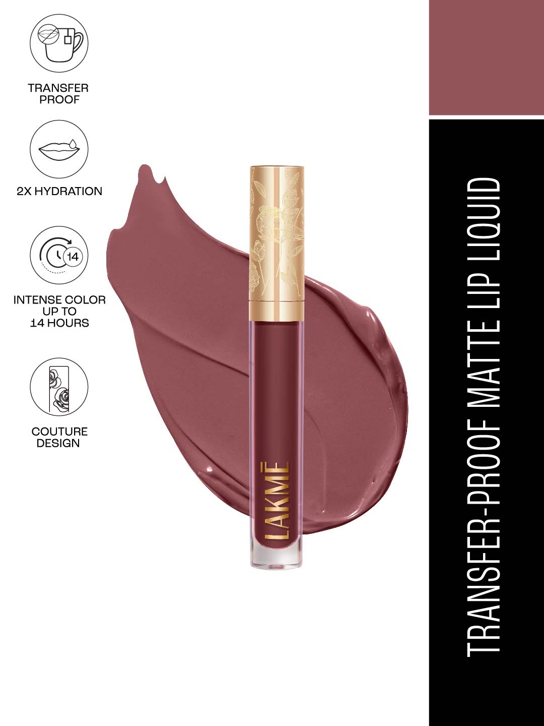 

Lakme Rouge Bloom Waterproof Matte Liquid Lipstick 3.5ml - Mocha Maiden 301, Brown