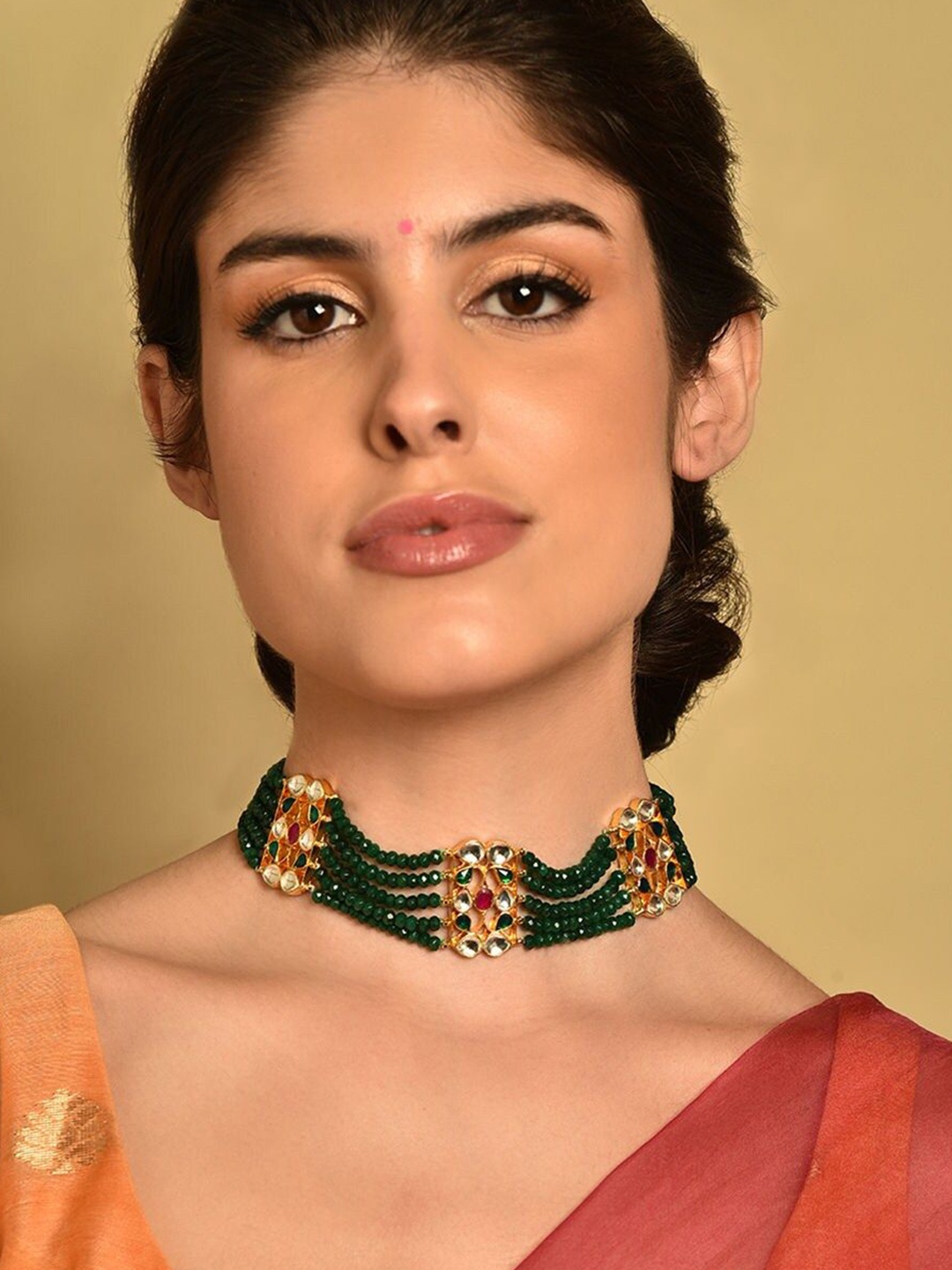 

JAYPORE Gold-Plated Kundan Studded & Beaded Necklace