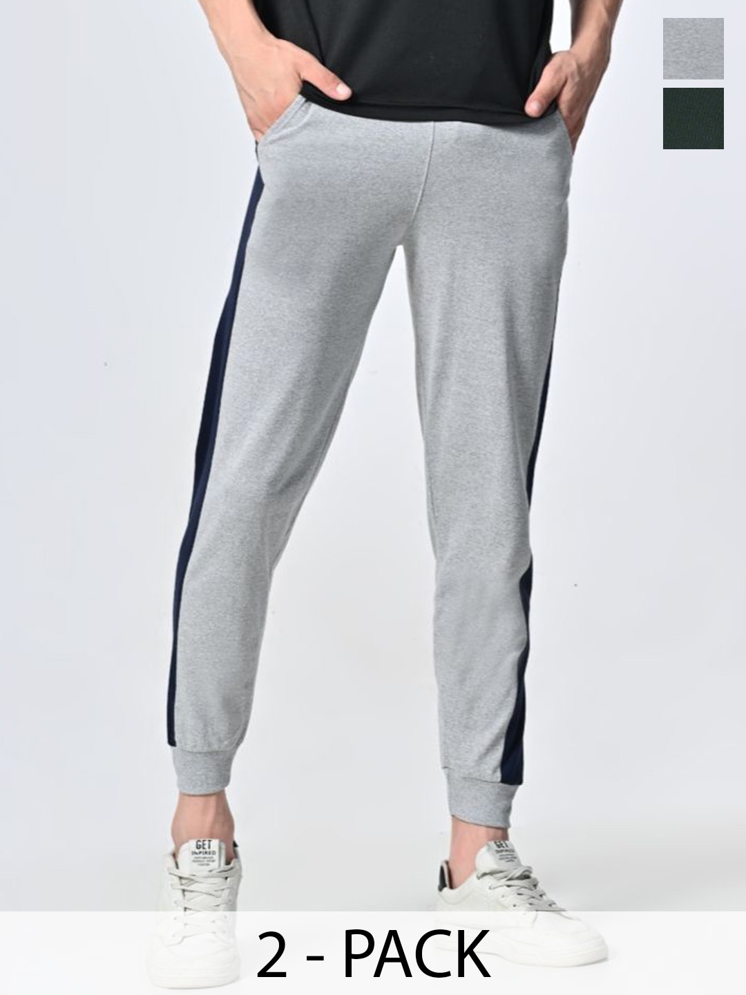

BAESD Men Pack Of 2 Cotton Mid-Rise Joggers, Green