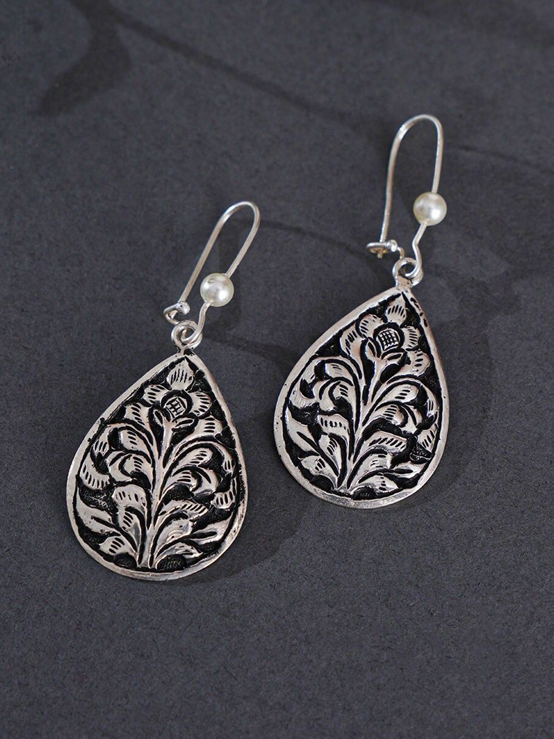 

JAYPORE Silver Textured Contemporary Drop Earrings