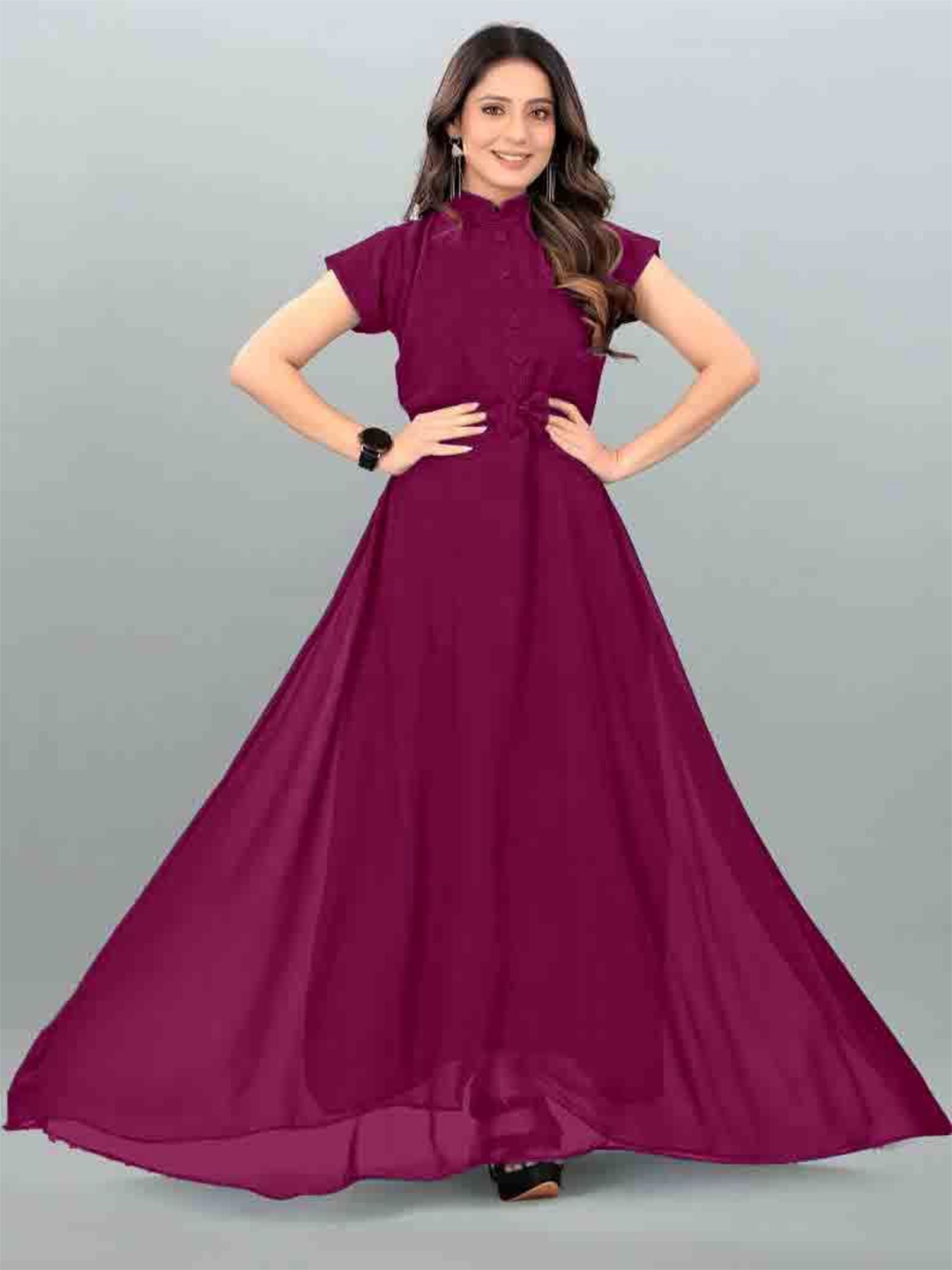 

Krunal Raiyani Women Applique Georgette Fit & Flare Maxi Dress, Magenta