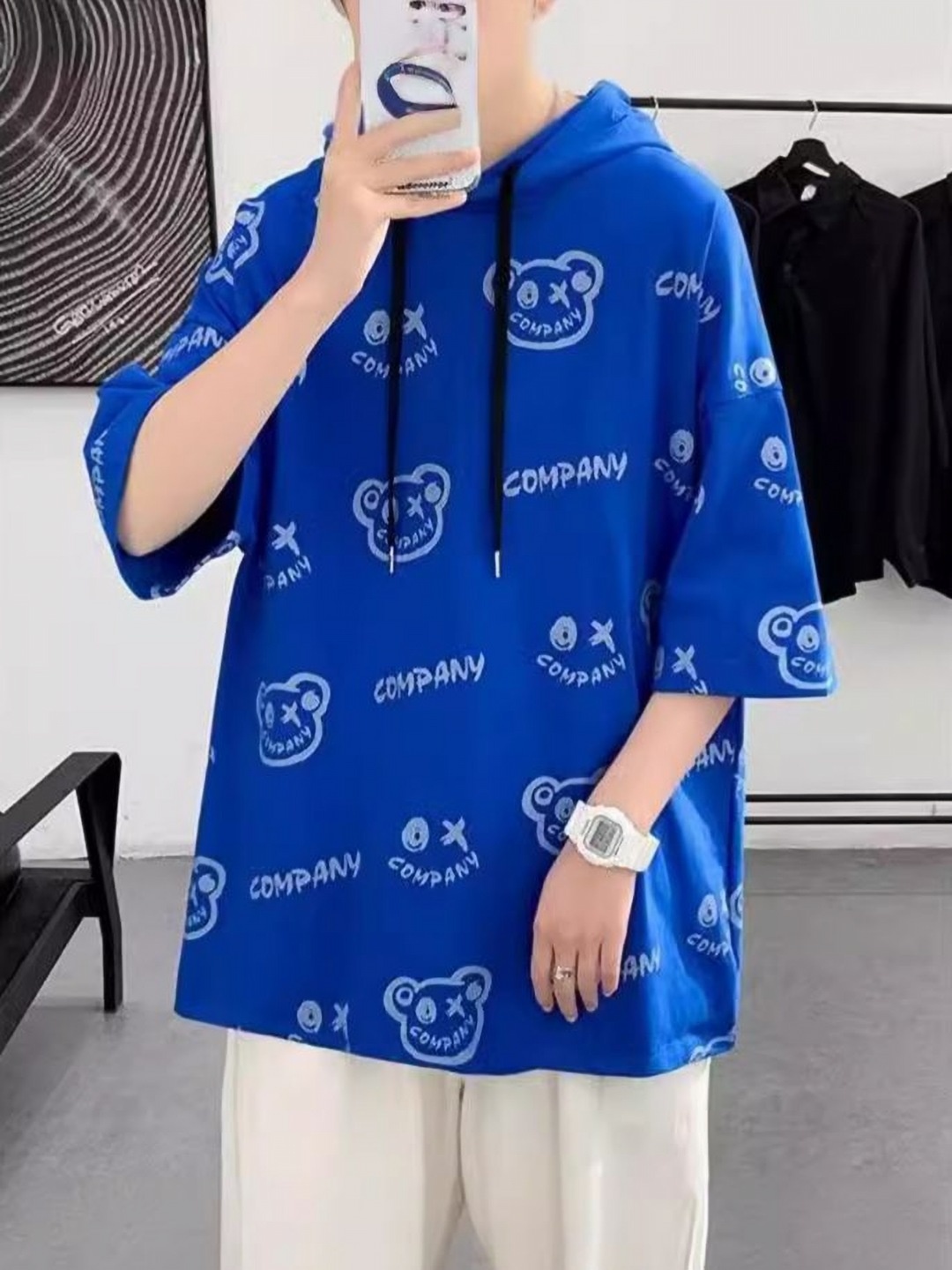 

StyleCast Men Conversational Printed Hood Oversized T-shirt, Blue