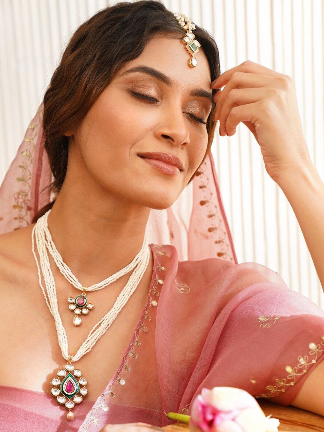 

JAYPORE Kundan Studded Layered Necklace, Gold