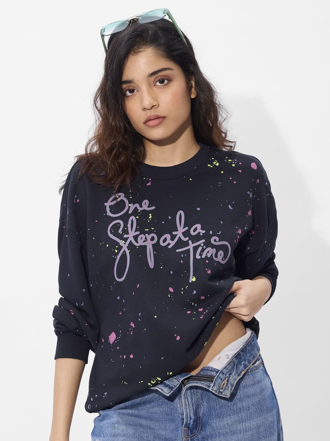 

The Souled Store Women Printed Sweatshirt, Navy blue