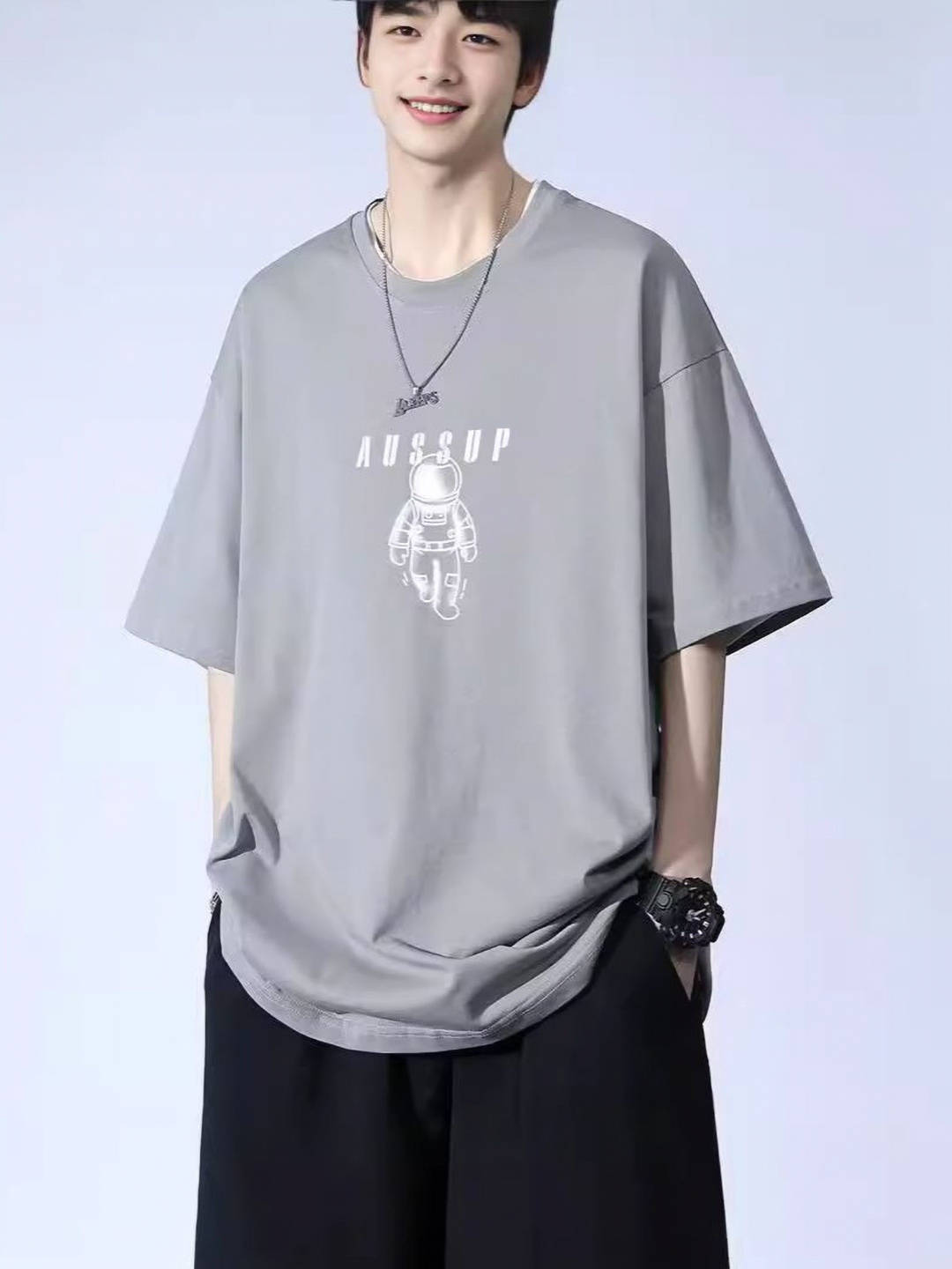

StyleCast Men Typography Printed Round Neck Oversized T-shirt, Grey