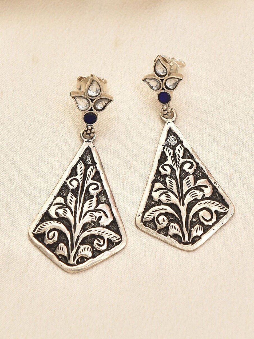 

JAYPORE Contemporary Kundan Drop Earrings, Silver