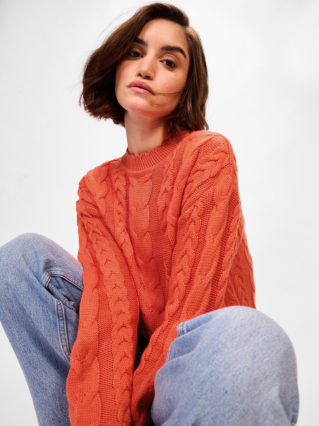 

The Souled Store Women Cable Knit Pullover, Orange