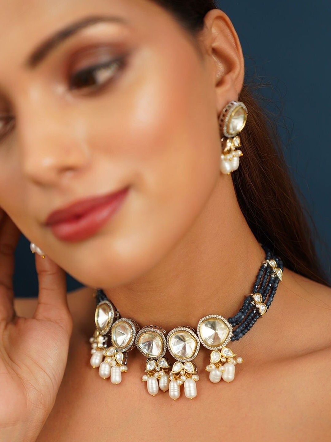 

JAYPORE Silver-Plated Stone Studded Jewellery Set