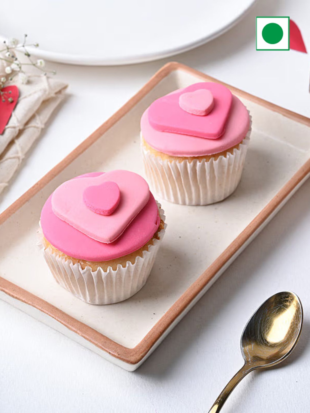 

Floweraura 2Pcs Hearts Pineapple Flavour Eggless Round Cupcakes- 500gms, Pink