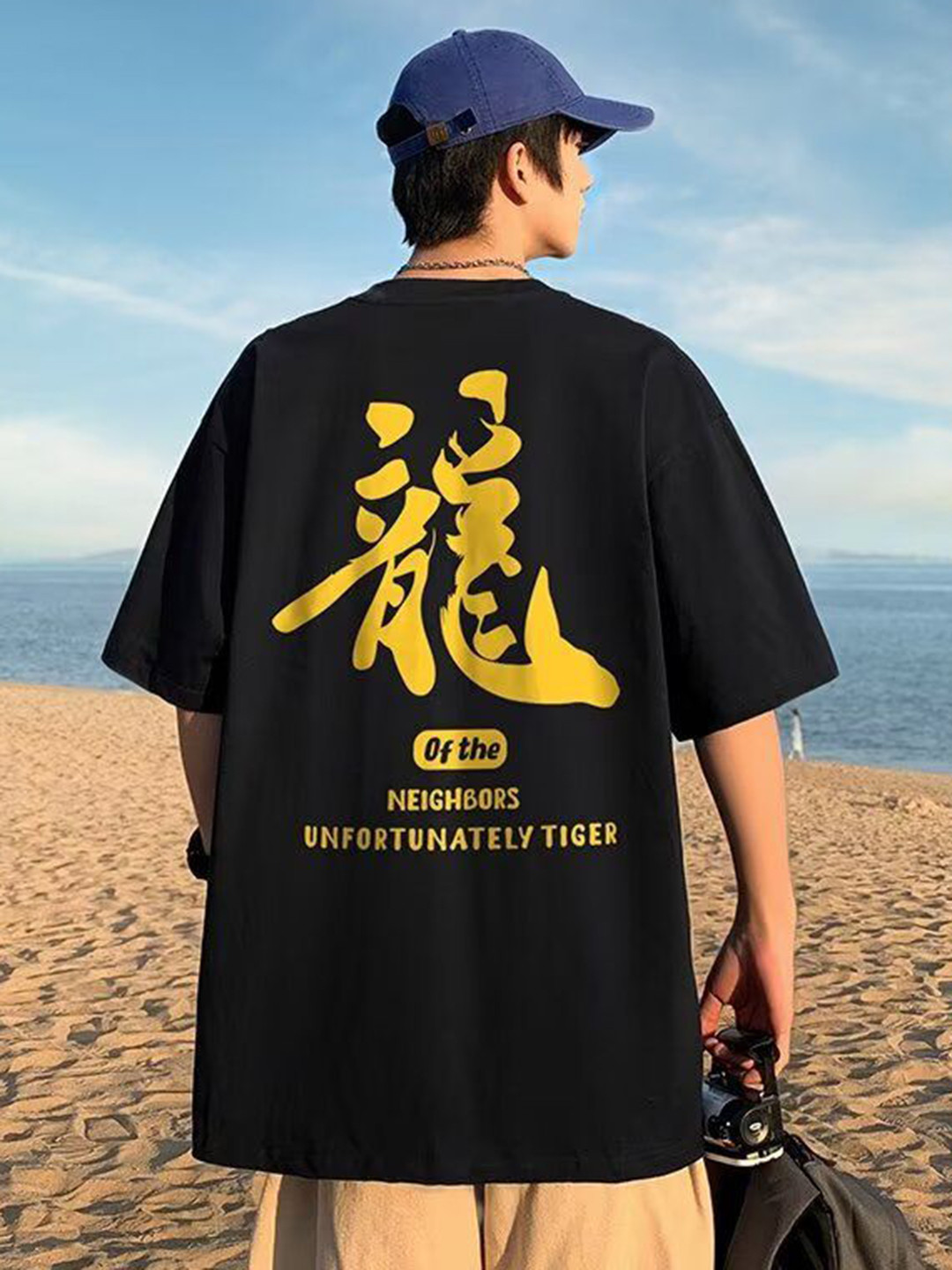 

StyleCast Men Typography Printed Round Neck Pure Cotton Oversized T-shirt, Black