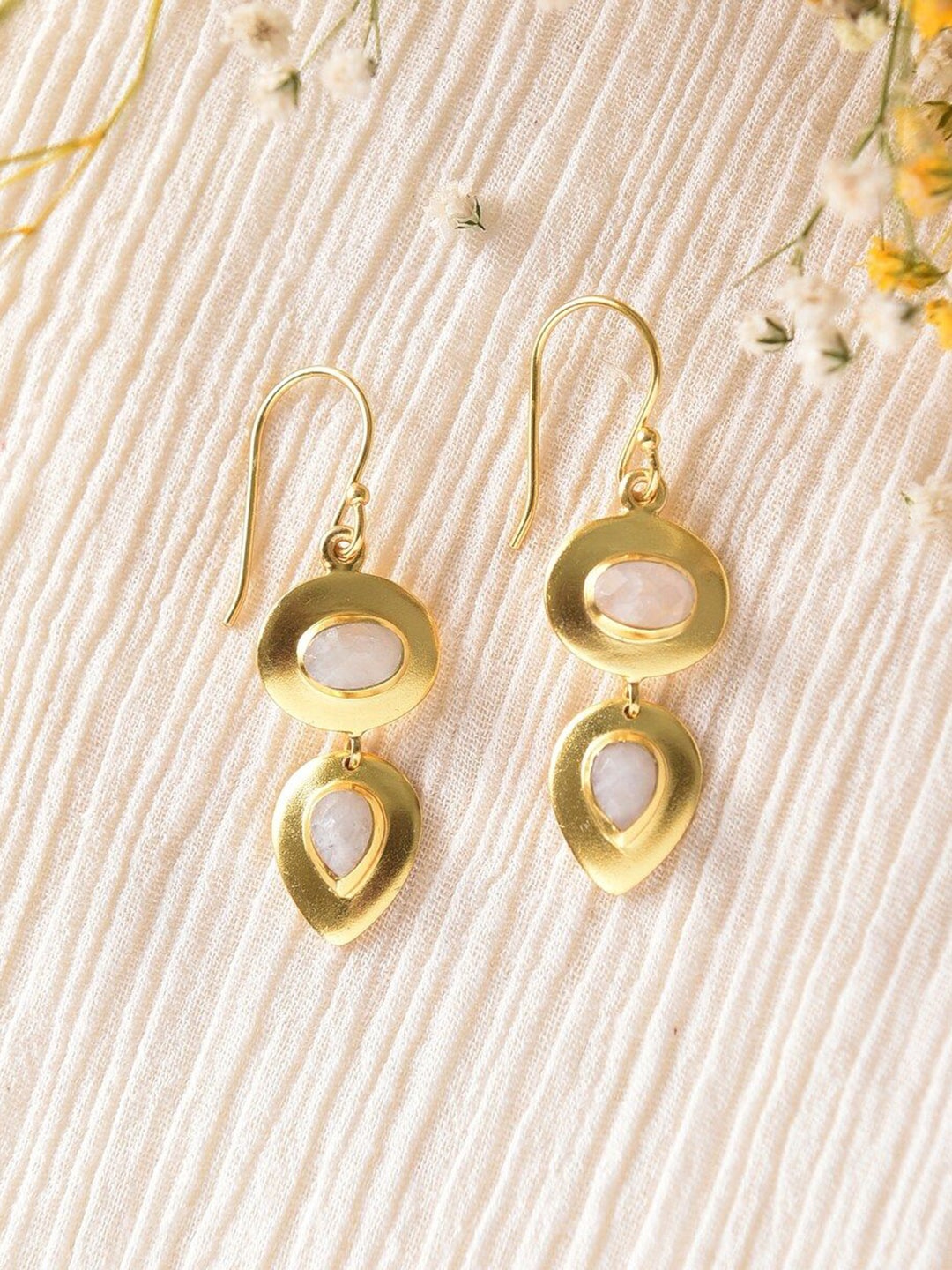 

JAYPORE Contemporary Stones Stud Drop Earrings, Gold