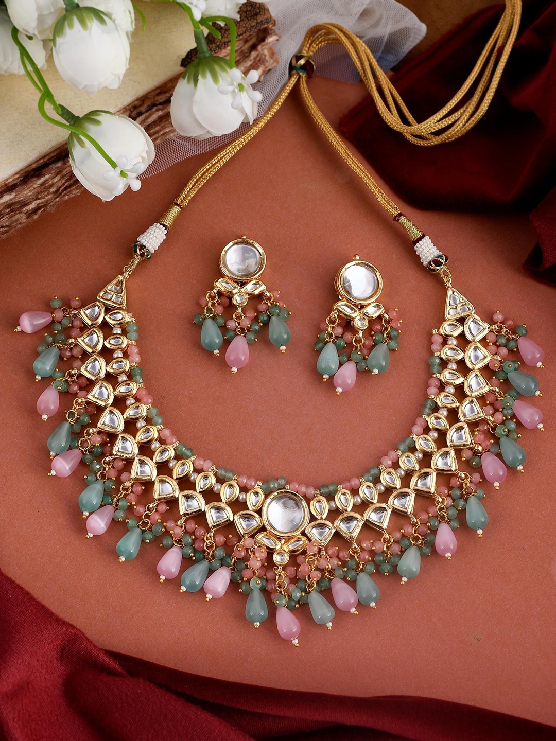 

DASTOOR Gold-Plated Stones-Studded Jewellery Set, Green