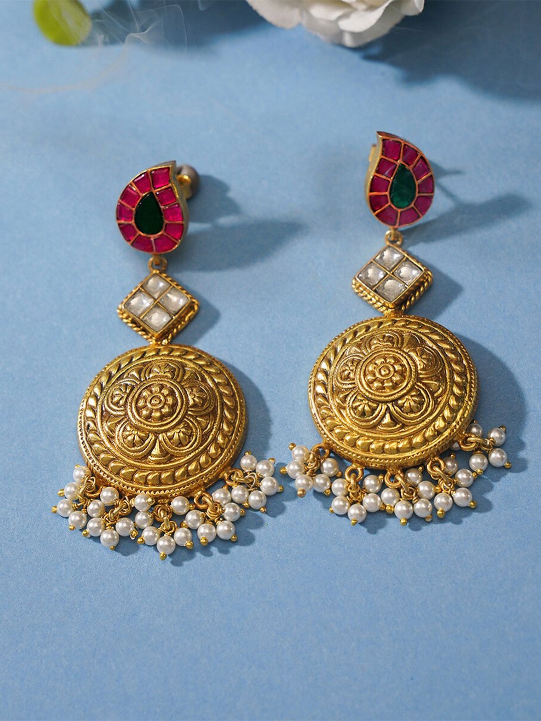

JAYPORE Gold-Plated Contemporary Drop Earrings