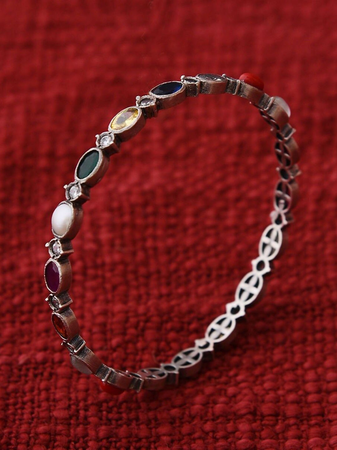 

JAYPORE Pure Silver Artificials Stones Studded Bangle