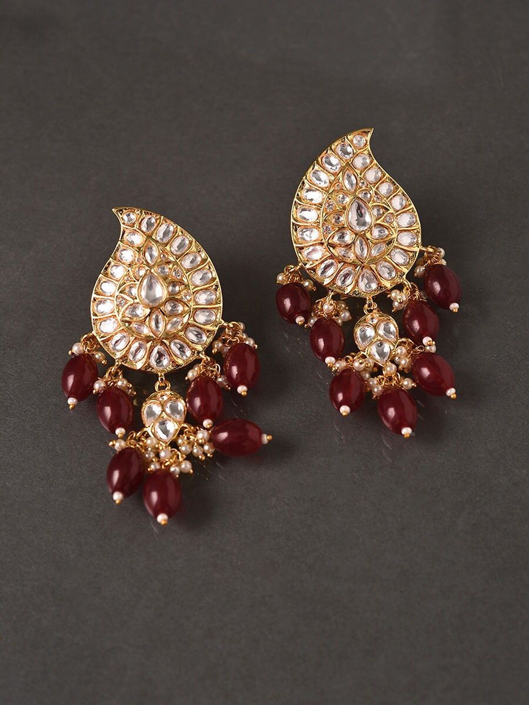 

JAYPORE Paisley Shaped Stone Studded Studs, Silver
