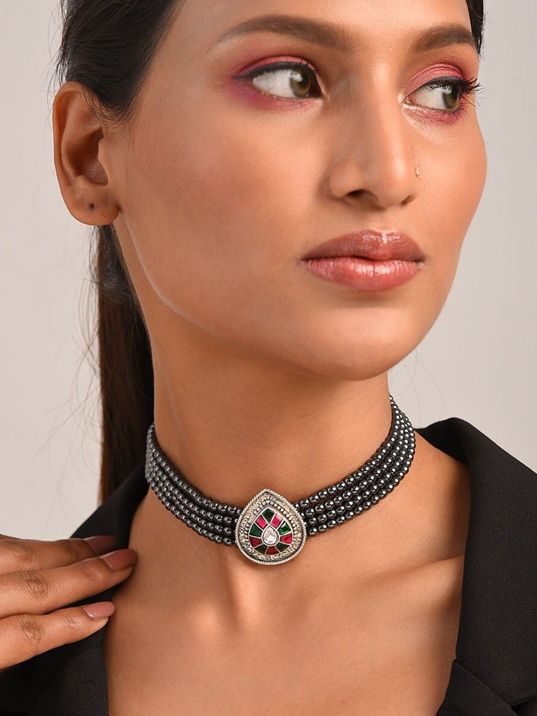 

JAYPORE Pure Silver Oxidised Necklace