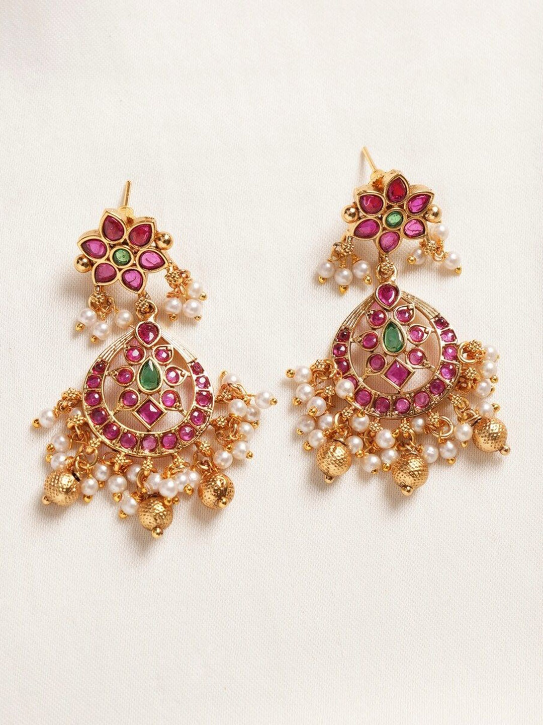 

JAYPORE Stone Studded Contemporary Drop Earrings, Gold