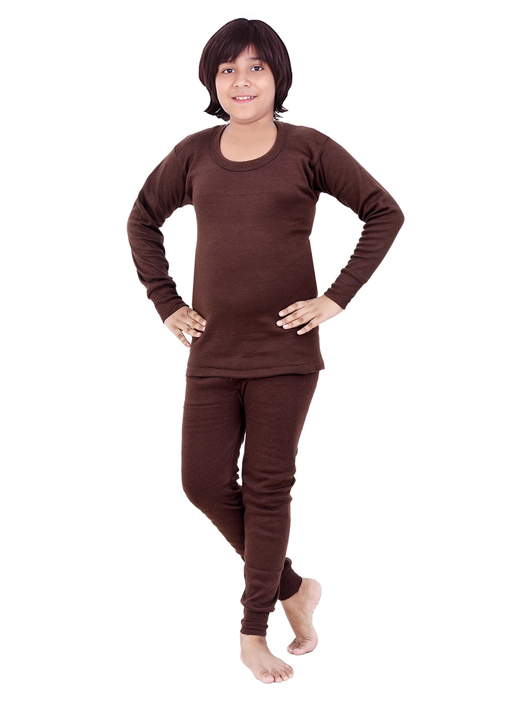 

BAESD Kids Wool Round Neck Thermal Long Sleeves Set, Brown