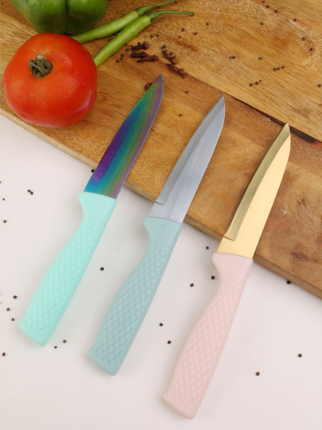 

ZEVORA Blue & Green 3 Pieces Steel Kitchen knives
