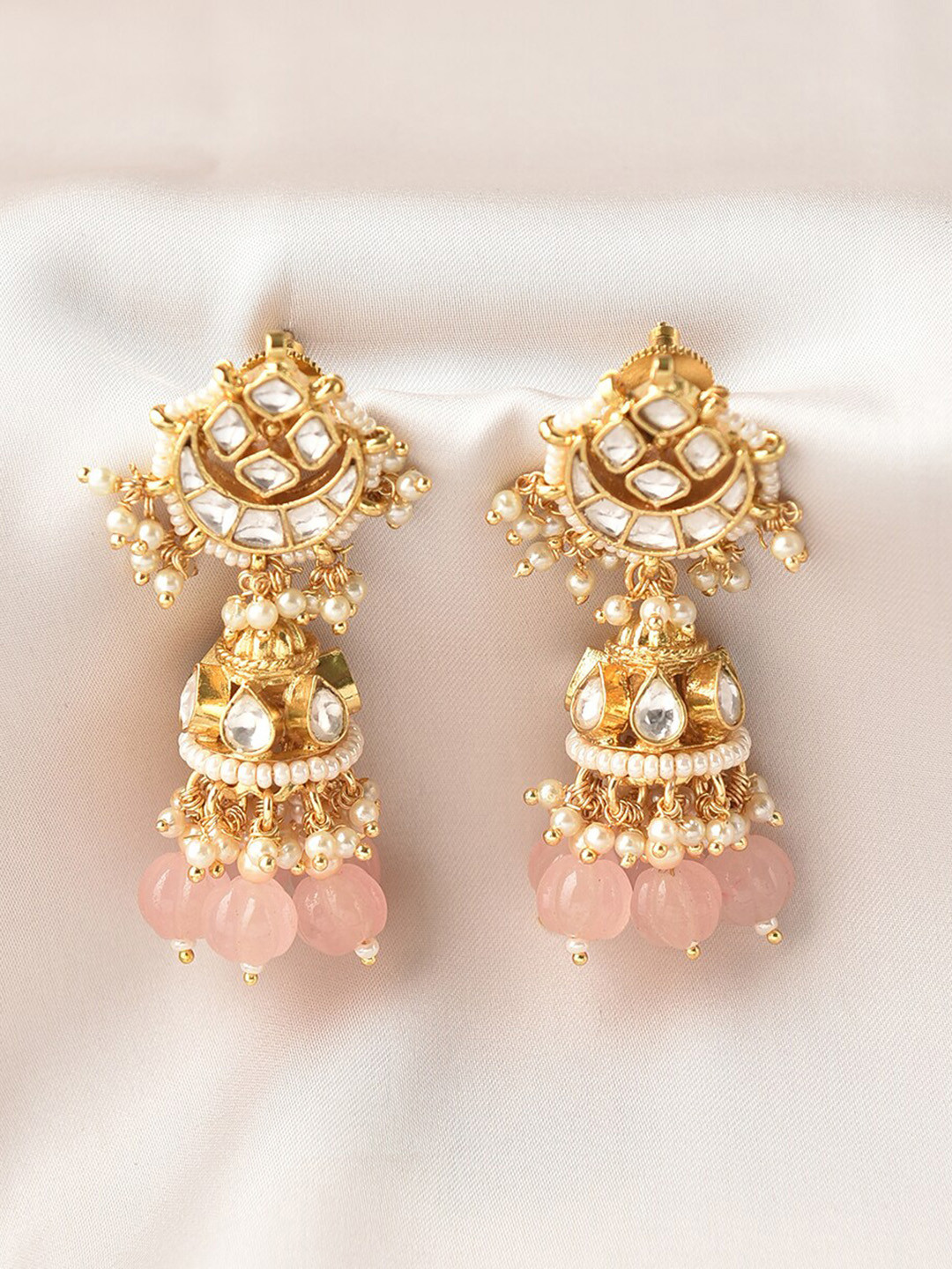 

JAYPORE Contemporary Stone & Beaded Jhumkas Earrings, Gold