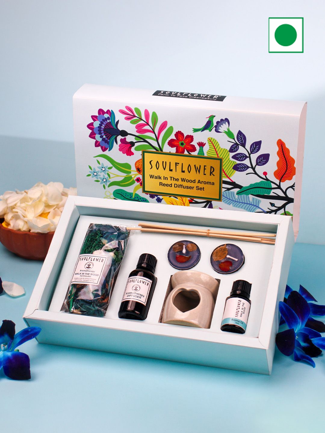 

Soulflower White & Blue 7 Pieces Aroma Diffuser Home Gift Sets
