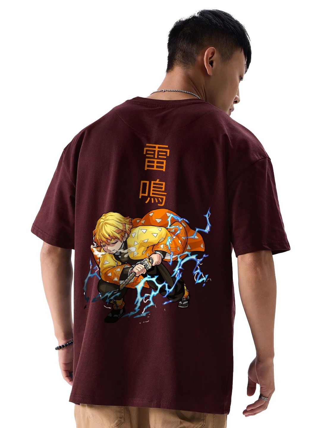 

fanideaz Anime Printed Round Neck Cotton Oversized T-shirt, Maroon