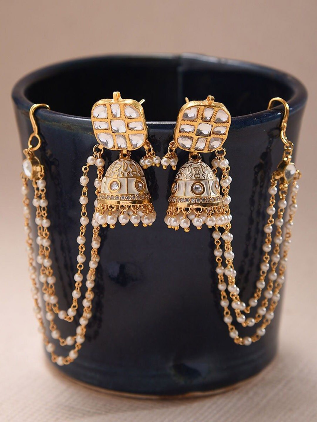 

JAYPORE Dome Shaped Stones Studs Jhumkas, Gold
