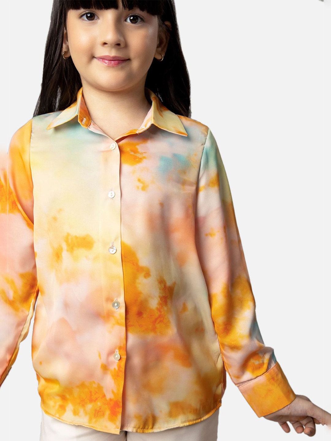 

NEOFAA Girls Relaxed Spread Collar Dyed Satin Relaxed Fit Casual Shirt, Orange