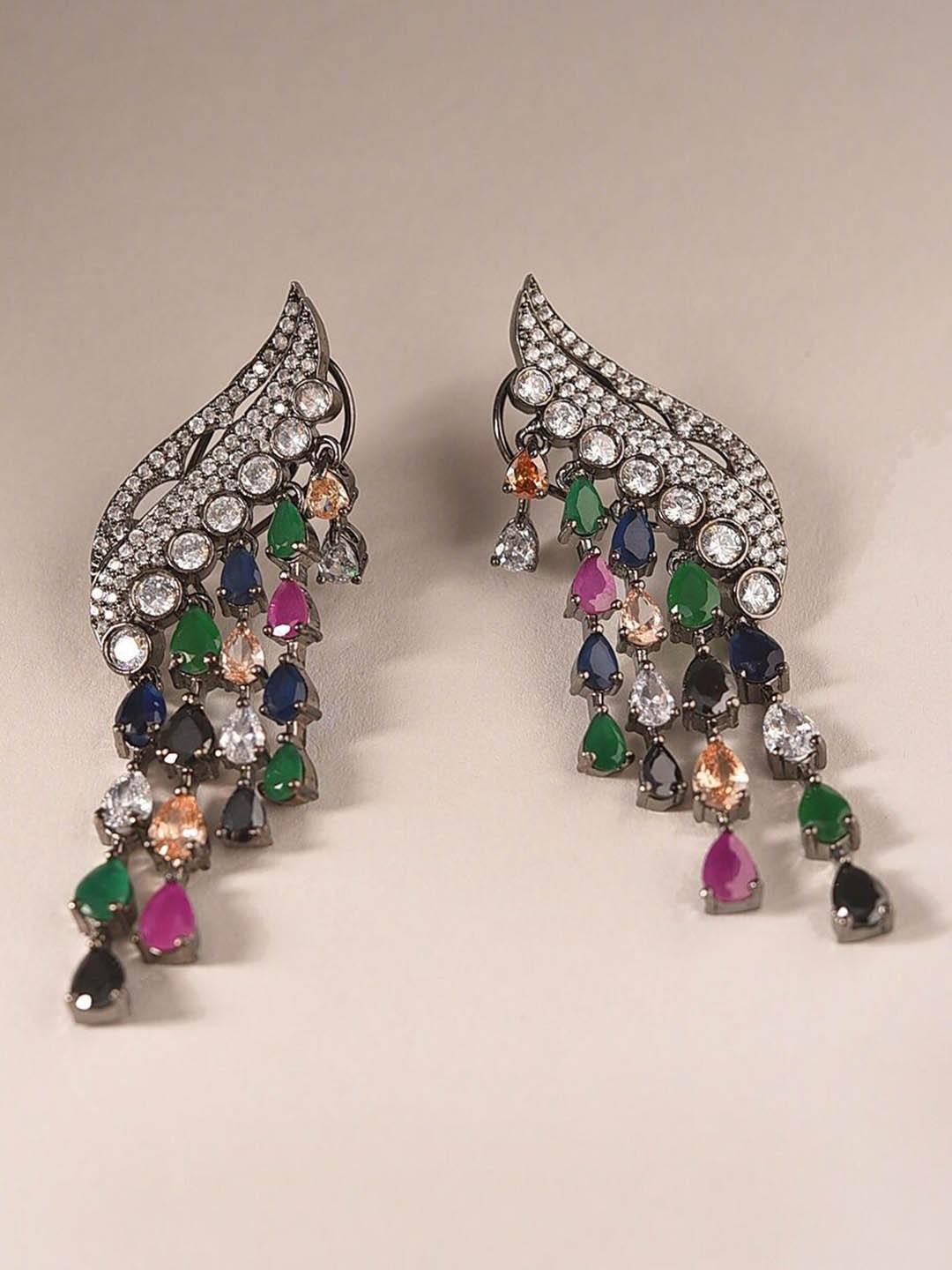 

JAYPORE Silver-Plated Contemporary Drop Earrings