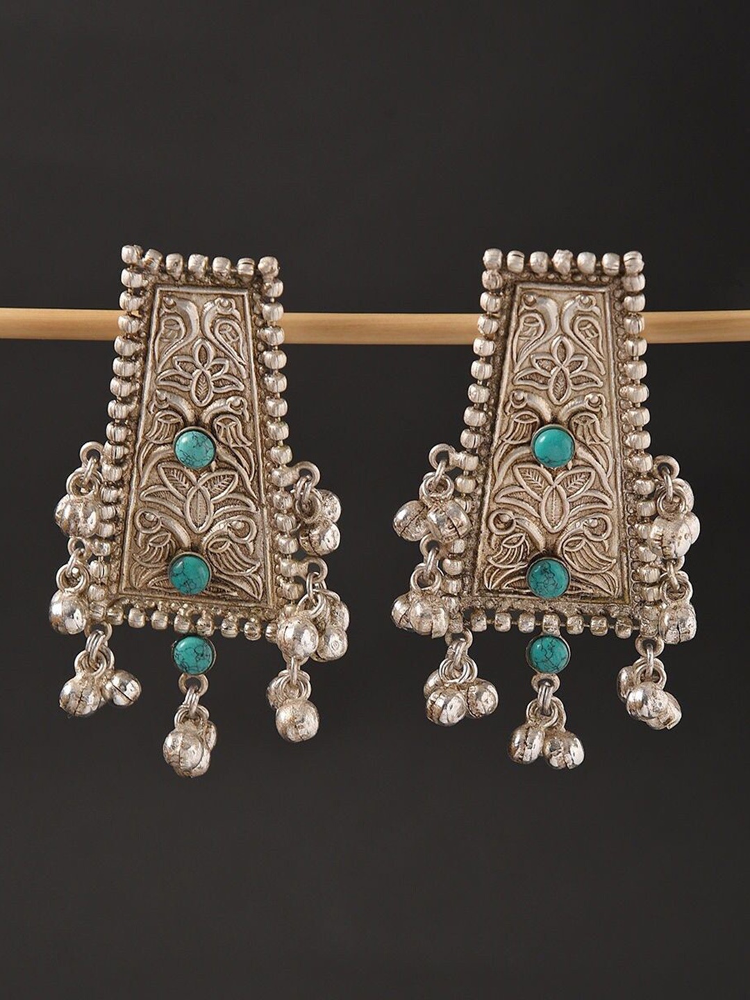 

JAYPORE Contemporary Stone Studded Drop Earrings, Silver