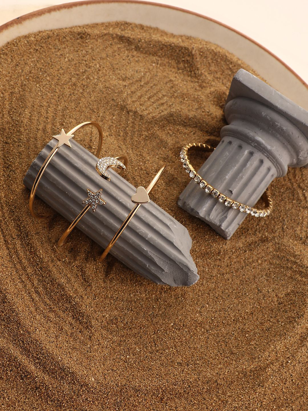 

SOHI Set Of 4 Gold-Plated Stones Studded Wraparound Bracelets