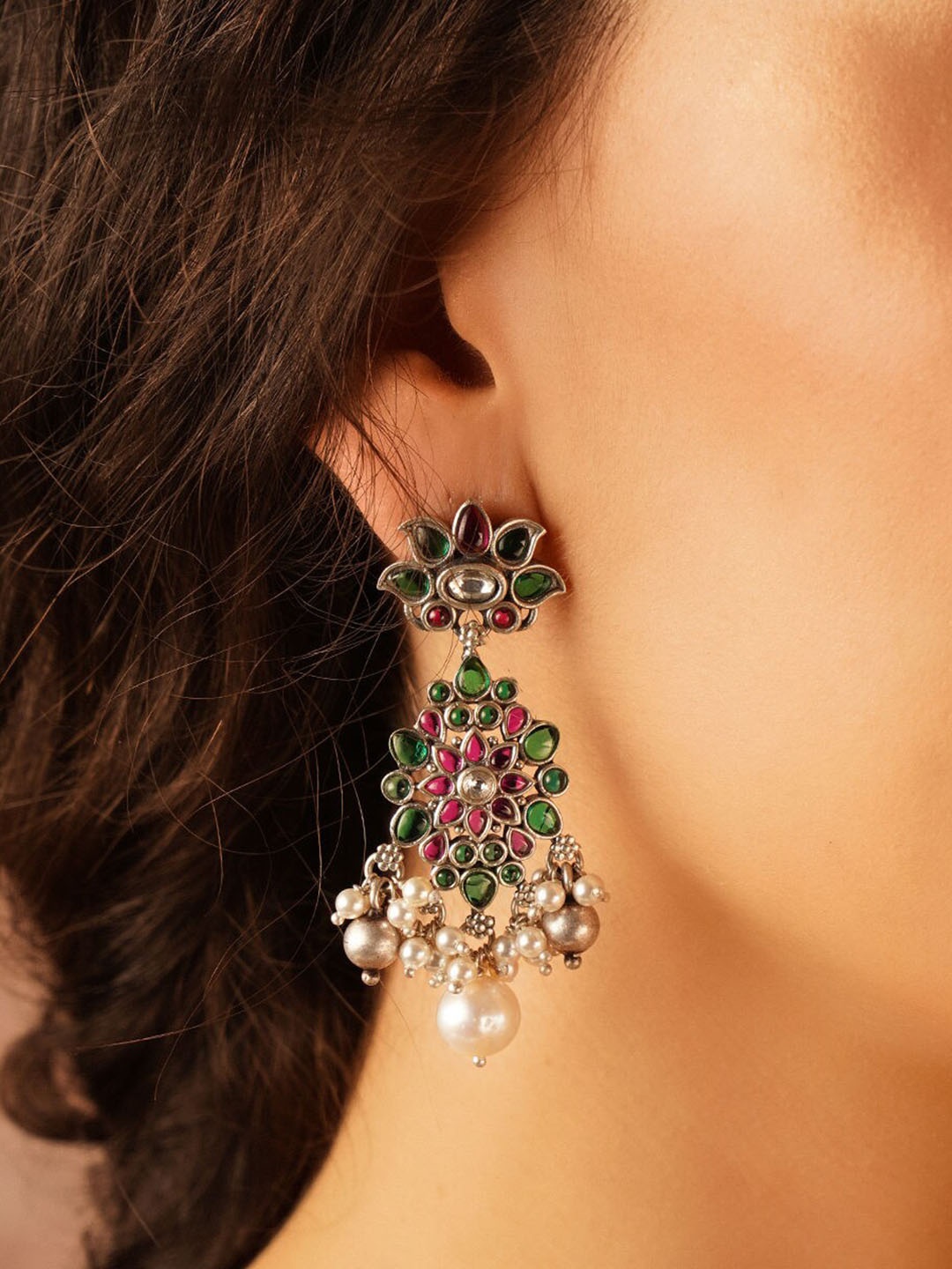 

JAYPORE Contemporary Oxidised Drop Earrings, Silver