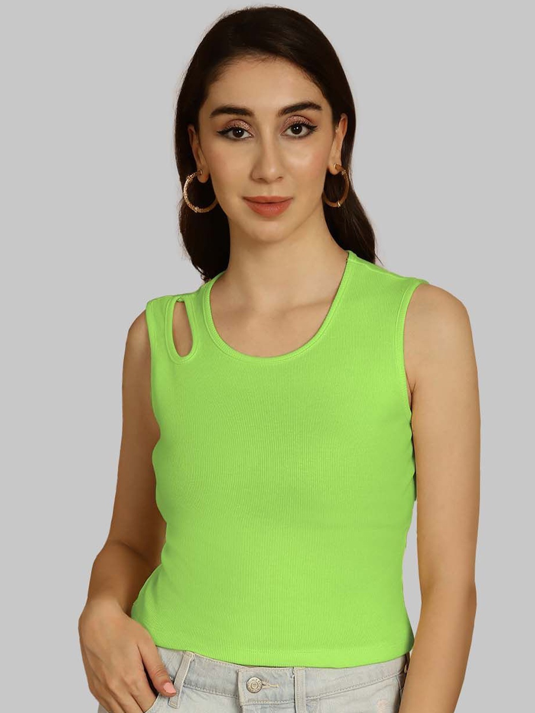 

Friskers Keyhole Neck Cotton Crop Top, Fluorescent green