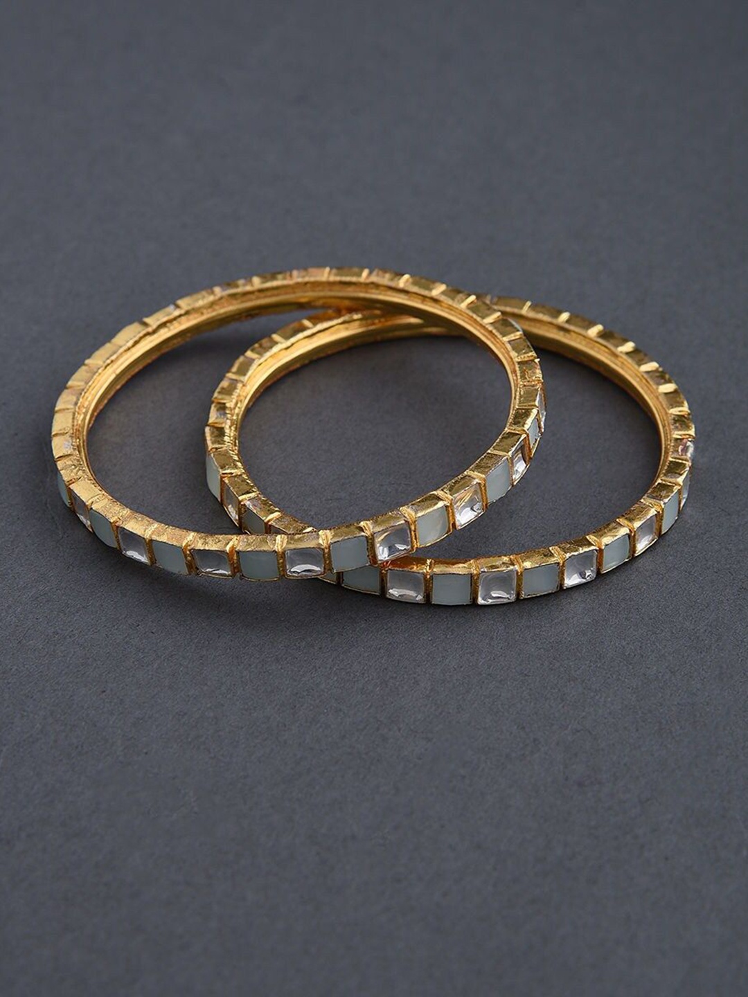 

JAYPORE Set Of 2 Gold-Plated Kundan Studded Bangles