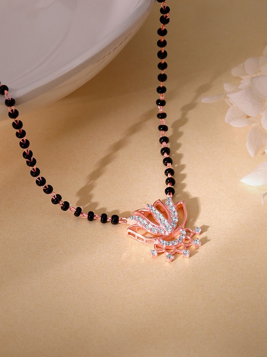 

GIVA Rose Gold-Plated Artificial Stones and Beads Mangalsutra