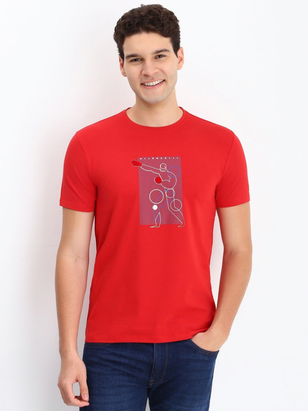 

Allen Solly Men Graphic Printed Round Neck Cotton Slim Fit T-shirt, Red
