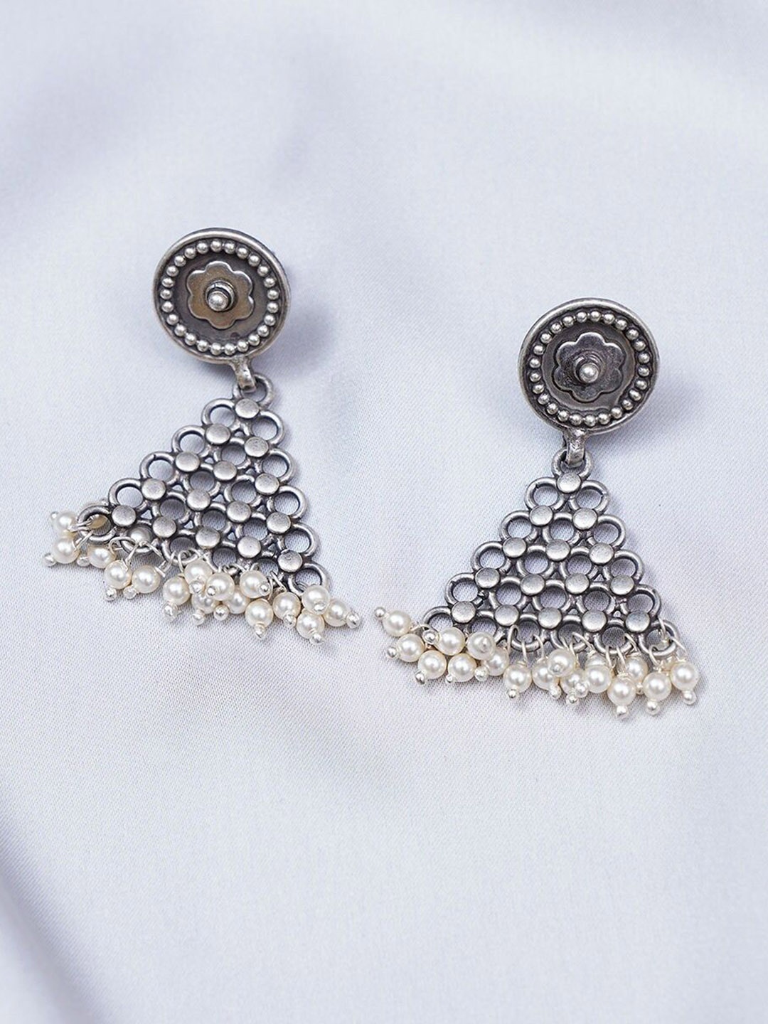 

JAYPORE Oxidised Triangular Drop Earrings, Silver