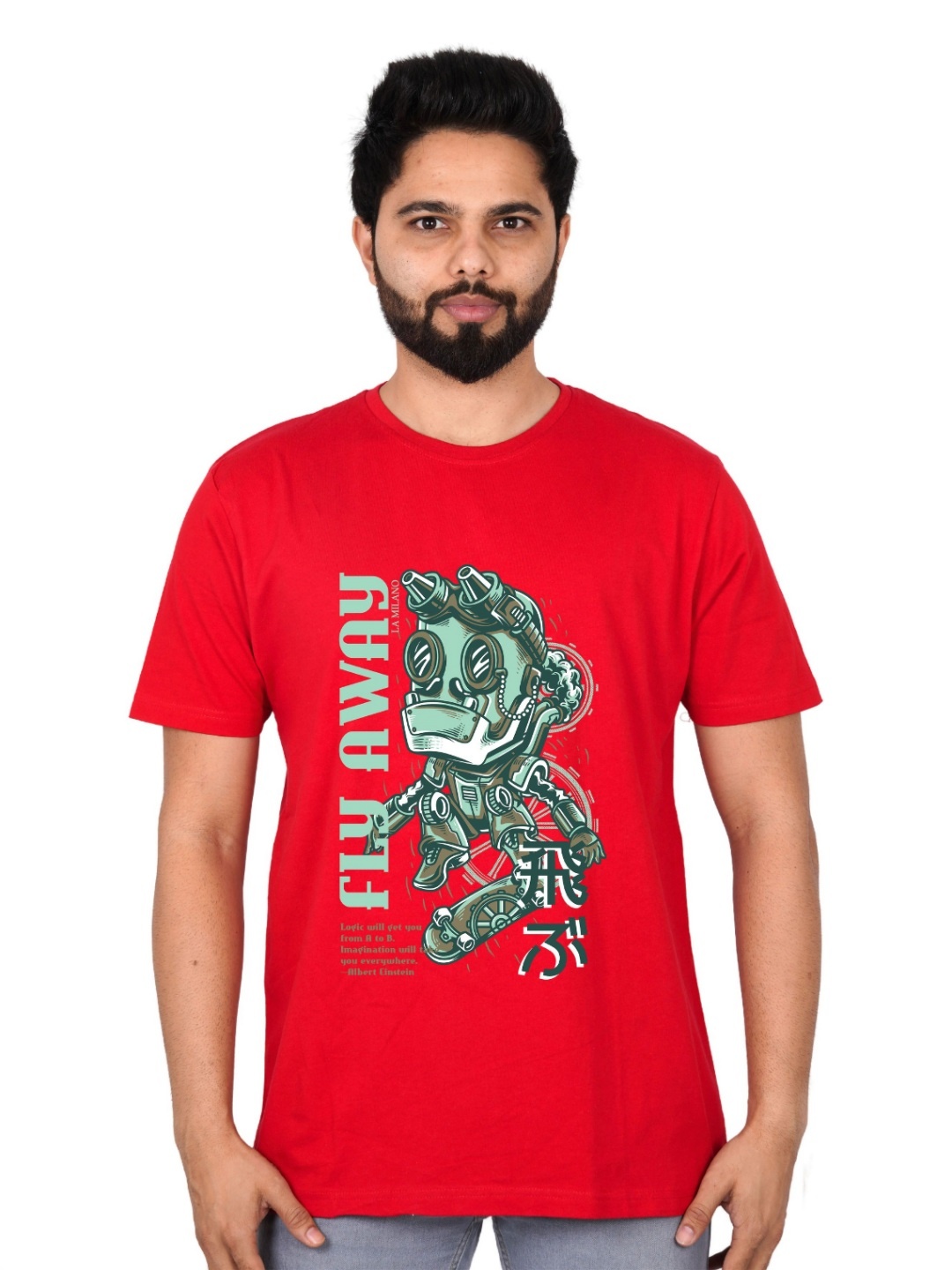 

LA MILANO Men Graphic Printed Round Neck Pure Cotton Slim Fit T-shirt, Red