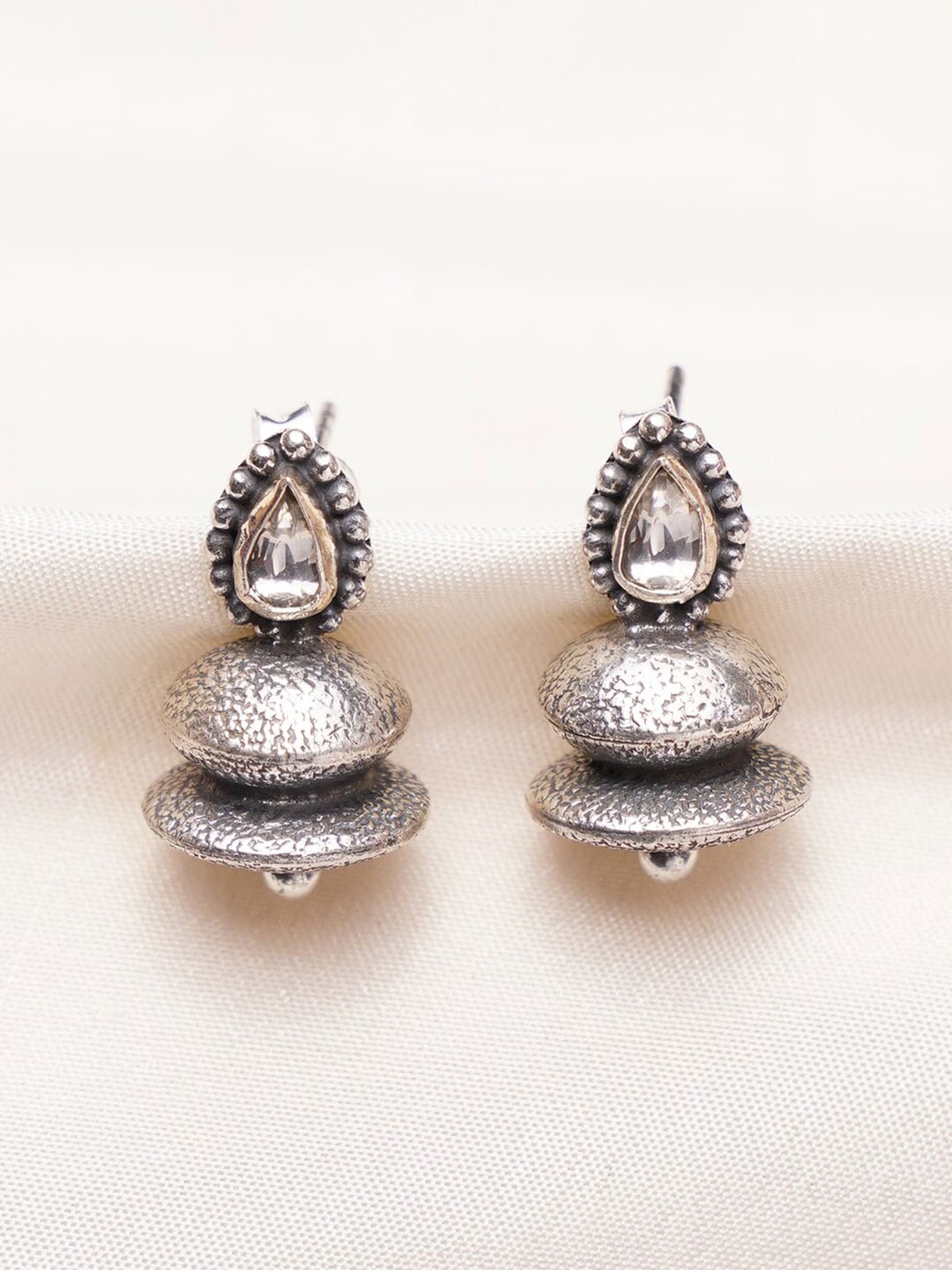

JAYPORE Silver-Plated Stone Studded Contemporary Drop Earrings