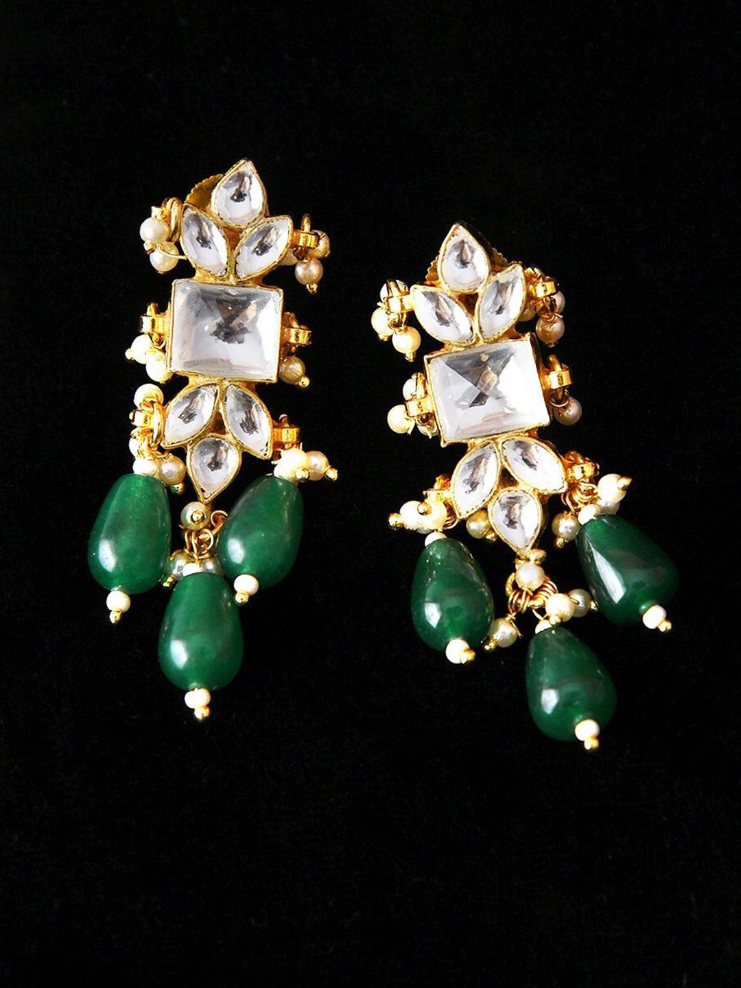 

JAYPORE Gold-Plated Contemporary Kundan Jhumkas Earrings