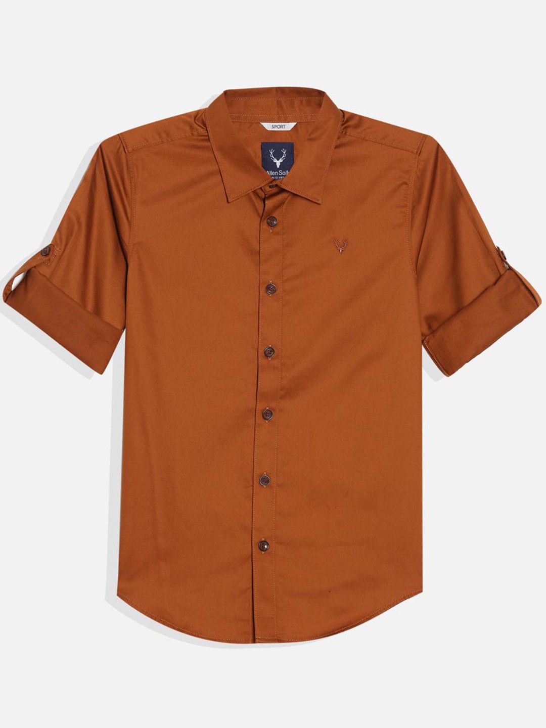 

Allen Solly Junior Boys Cutaway Collar Solid Cotton Slim Fit Casual Shirt, Brown