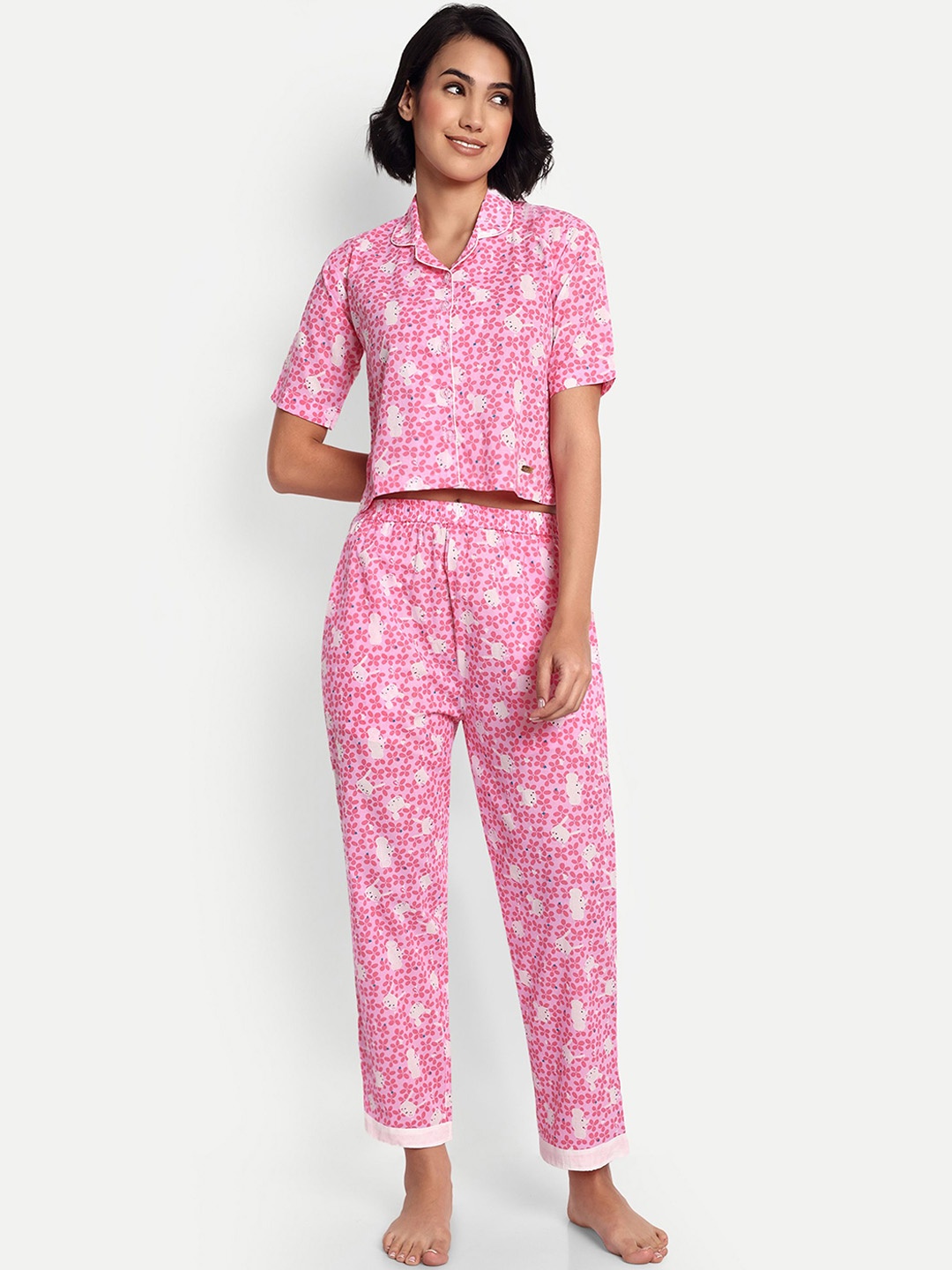 

GAB Women Printed Night suit, Pink