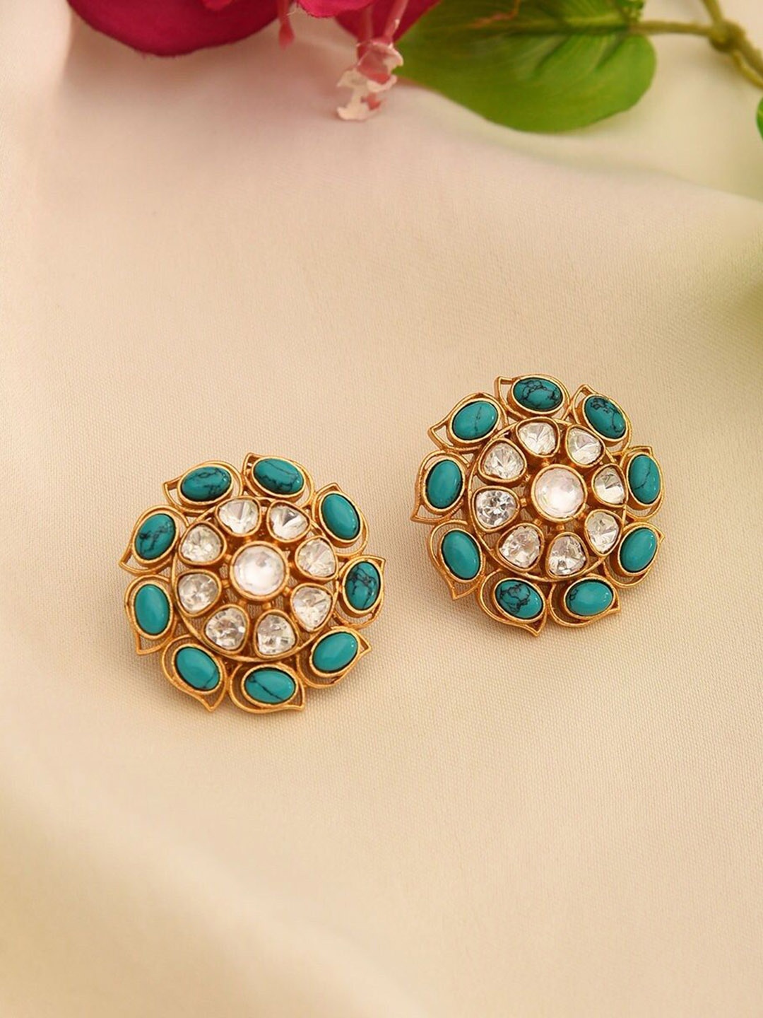 

JAYPORE Silver-Plated Stone Studded Contemporary Studs, Gold