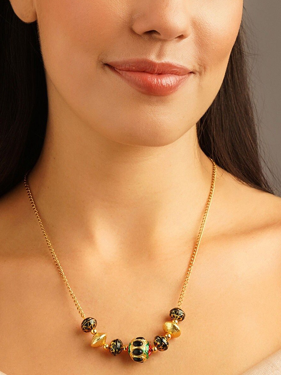 

JAYPORE Beaded Brass Necklace, Gold