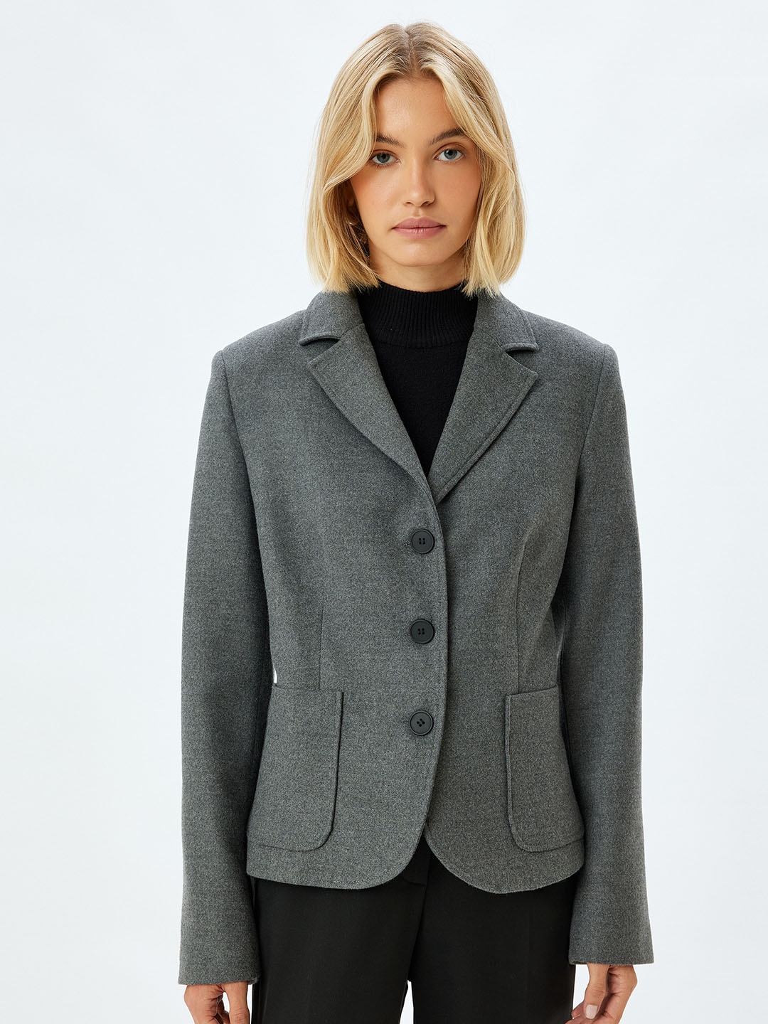 

Koton Notched Lapel Collar Single Breasted Blazer, Grey