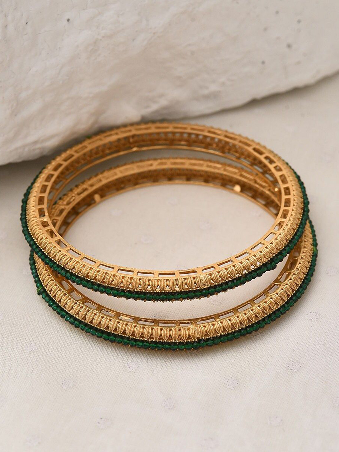 

JAYPORE Set Of 2 Beaded Bangles, Gold